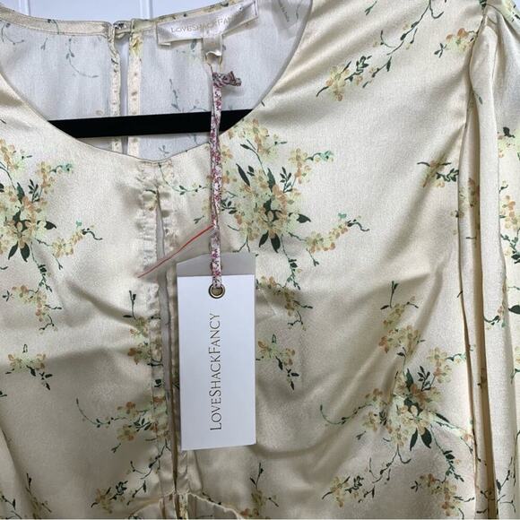 Love shack Fancy Arendell satin floral blouse size medium canary yellow peekaboo - Picture 6 of 8